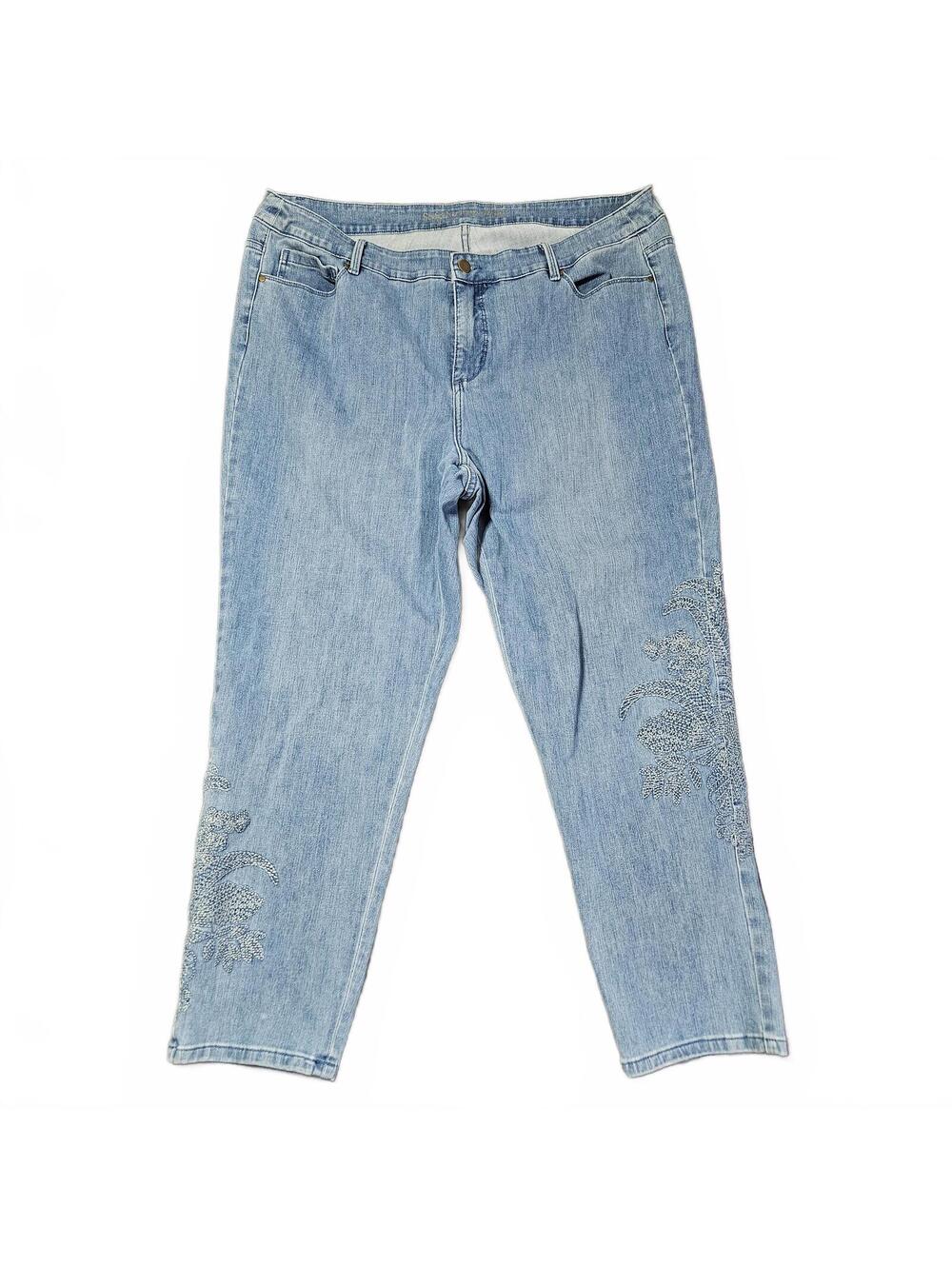 Soft Surroundings 20W Blue Floral Embroidered Cropped Jeans Casual Boho Trendy